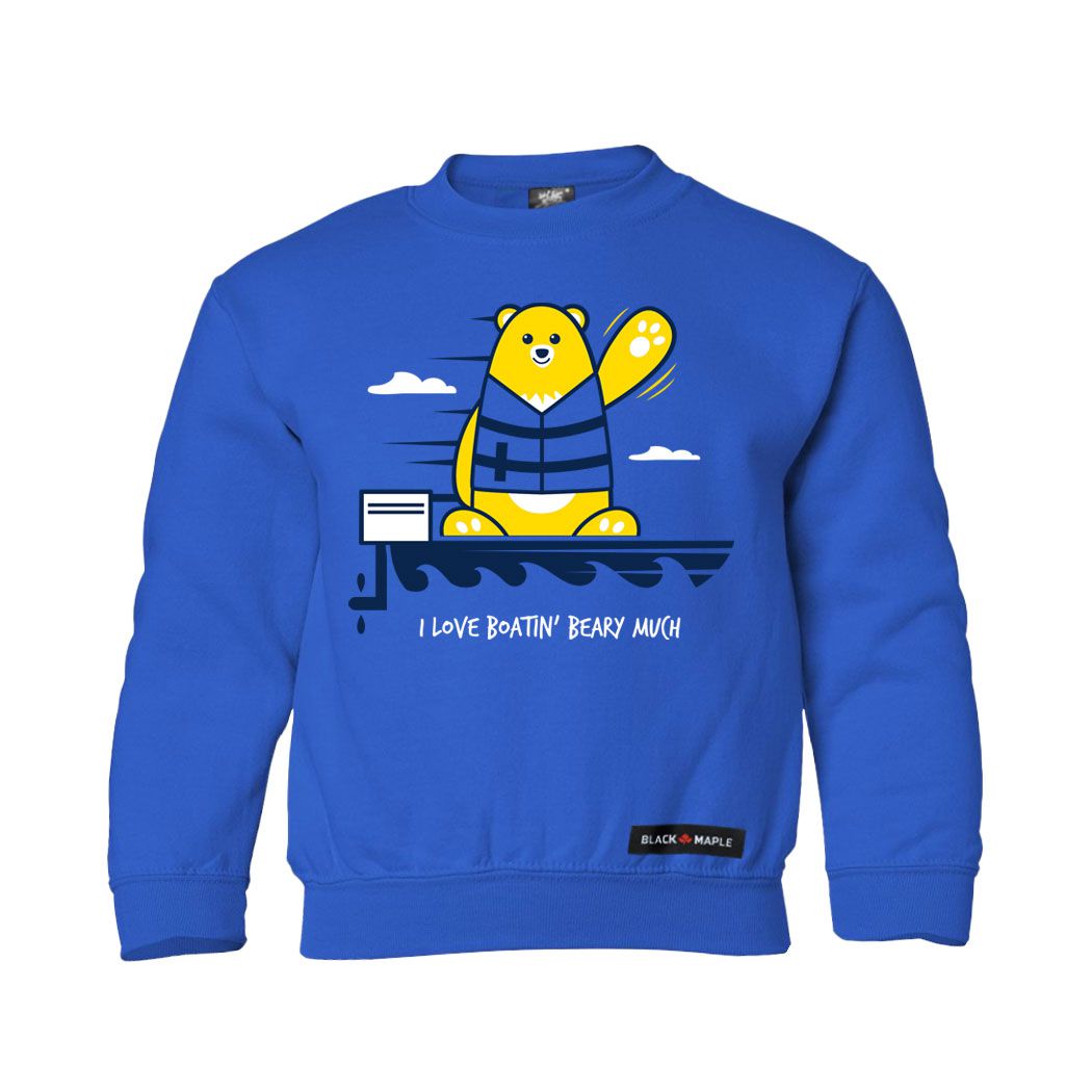 I Love Boatin Beary Much Kids Crewneck Sweatshirt