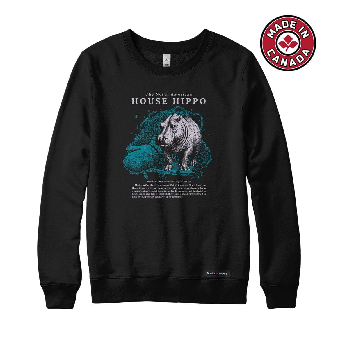 North American House Hippo Sweatshirt or Hoodie – Black Maple