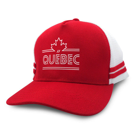 Quebec Maple Leaf Retro Stripe Trucker Cap