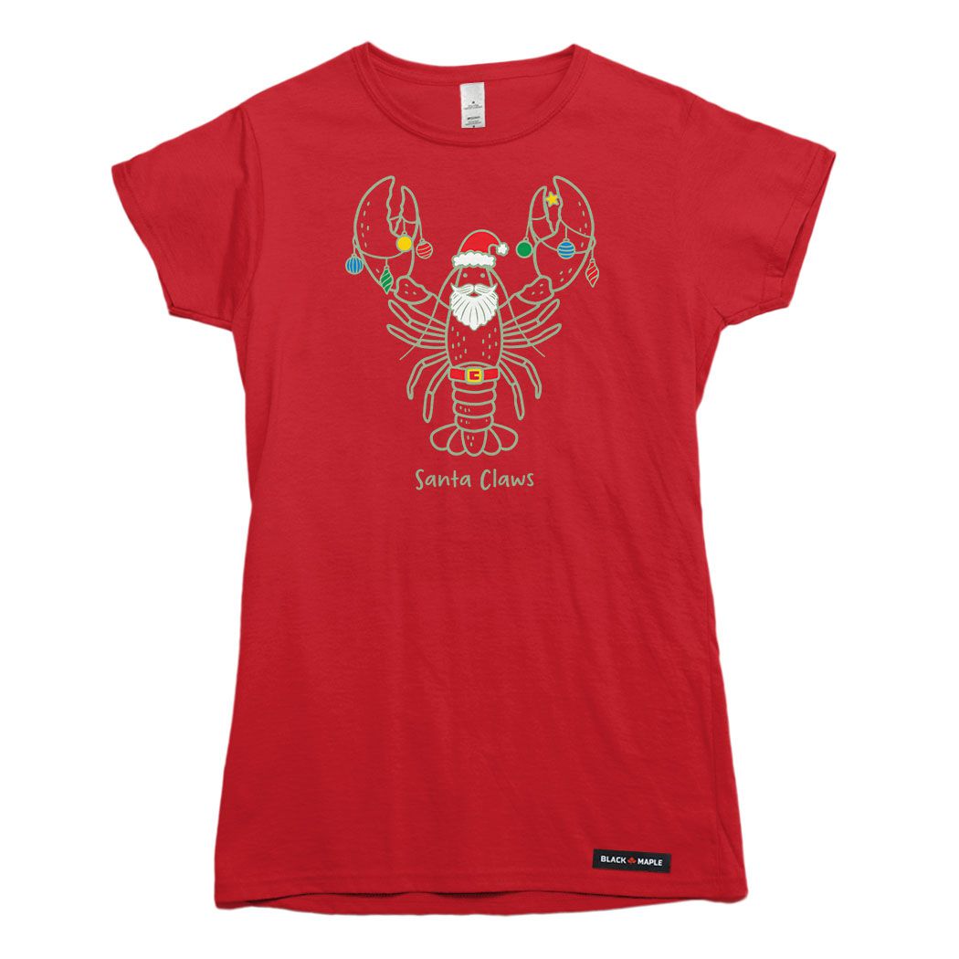 Santa Claws Christmas Lobster Womens T-shirt