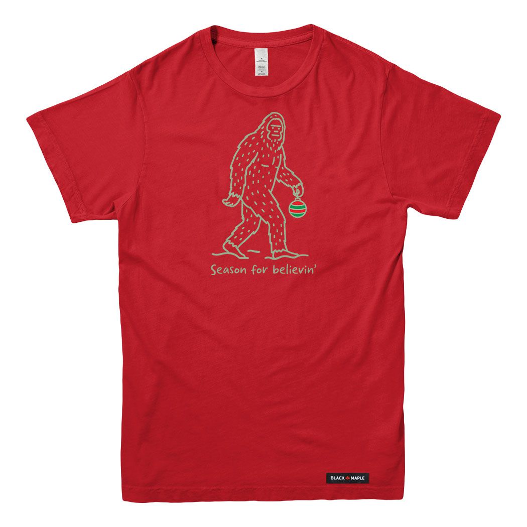 Season for Believin Christmas Sasquatch Mens T-shirt