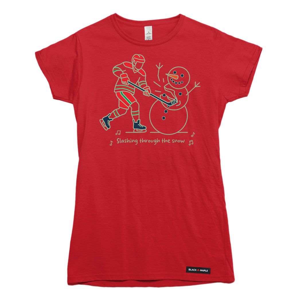 Slashing through the Snow Christmas Hockey Womens T-shirt