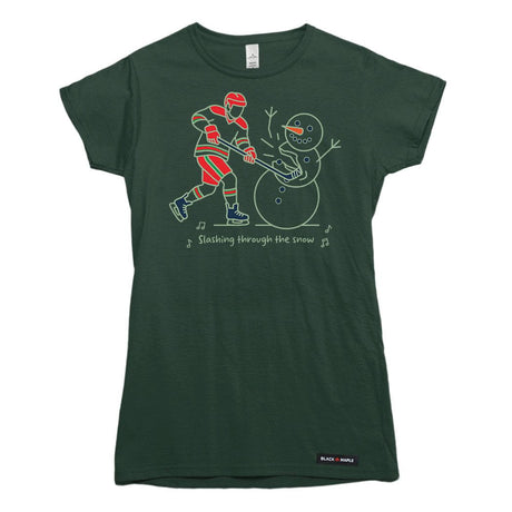 Slashing through the Snow Christmas Hockey Womens T-shirt