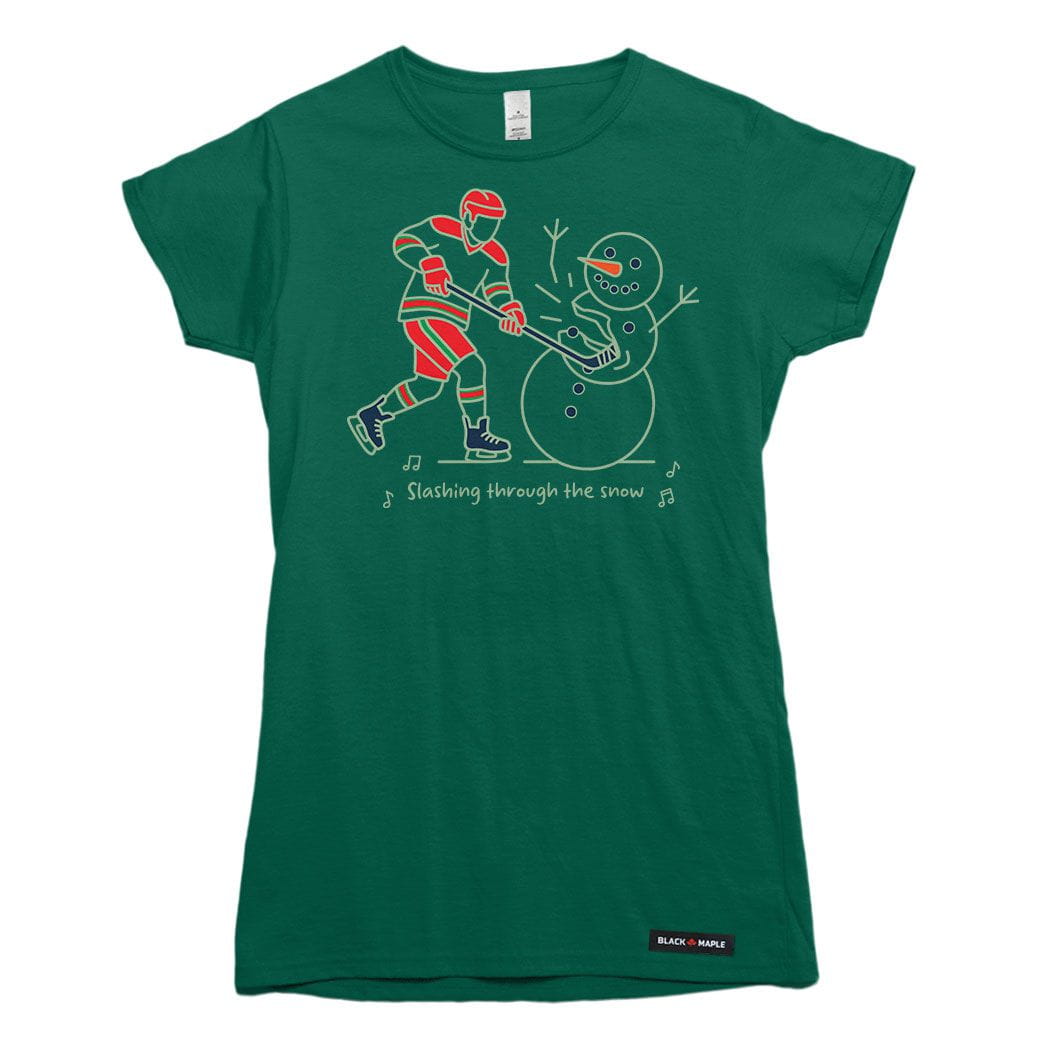 Slashing through the Snow Christmas Hockey Womens T-shirt