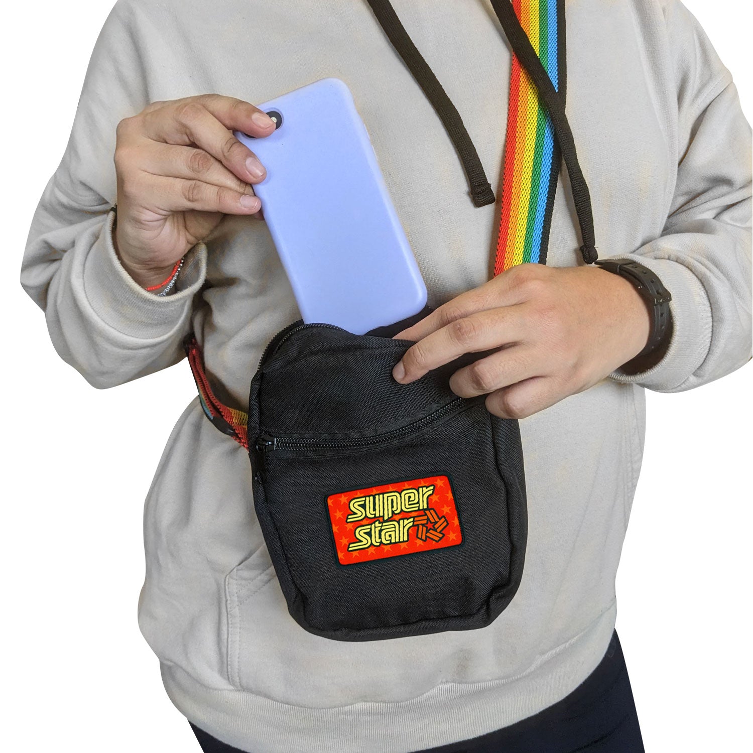 Crossbody bag with online rainbow strap