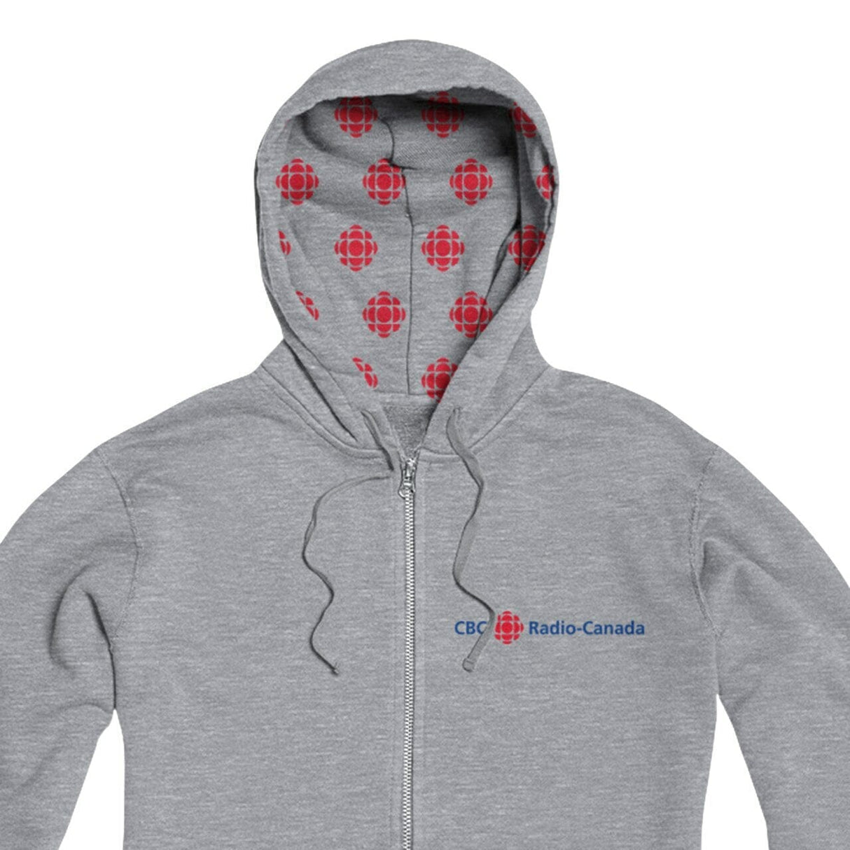 CBC Radio Canada Blue and Red Hood Pattern Zip Hoody