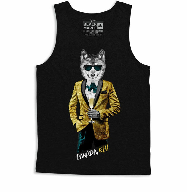 Tuxedo Wolf with Champagne Mens Black Tank Top