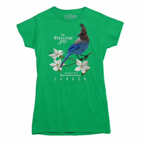 British Columbia Stellar Jay Pronvincial Bird Womens Tshirt Irish Green
