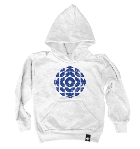 CBC 1986-92 Blue Textured Logo Youth Pullover Hoodie White