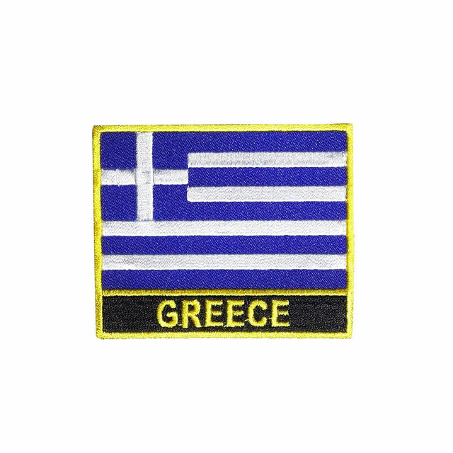 Greece Flag Gold Frame Iron On Patch