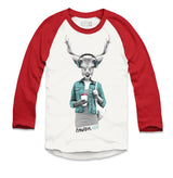 Hipster Deer with Latte White with Red Raglan