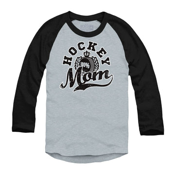 Hockey Mom ?Raglan Baseball Shirt Athletic Heather with Black