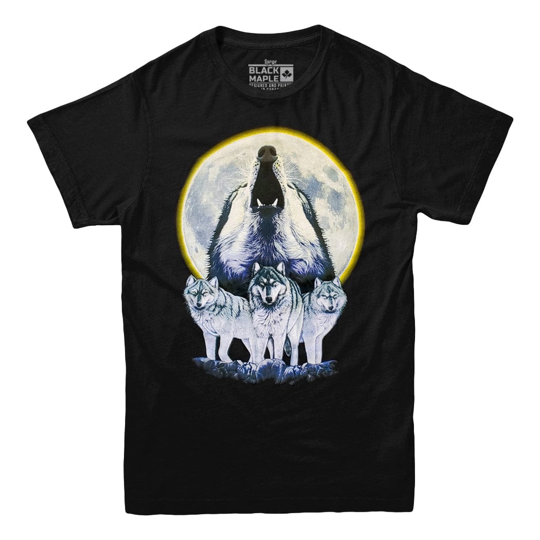 Howling Wolf Retro Wildlife Print T shirt Black Maple Trading Co