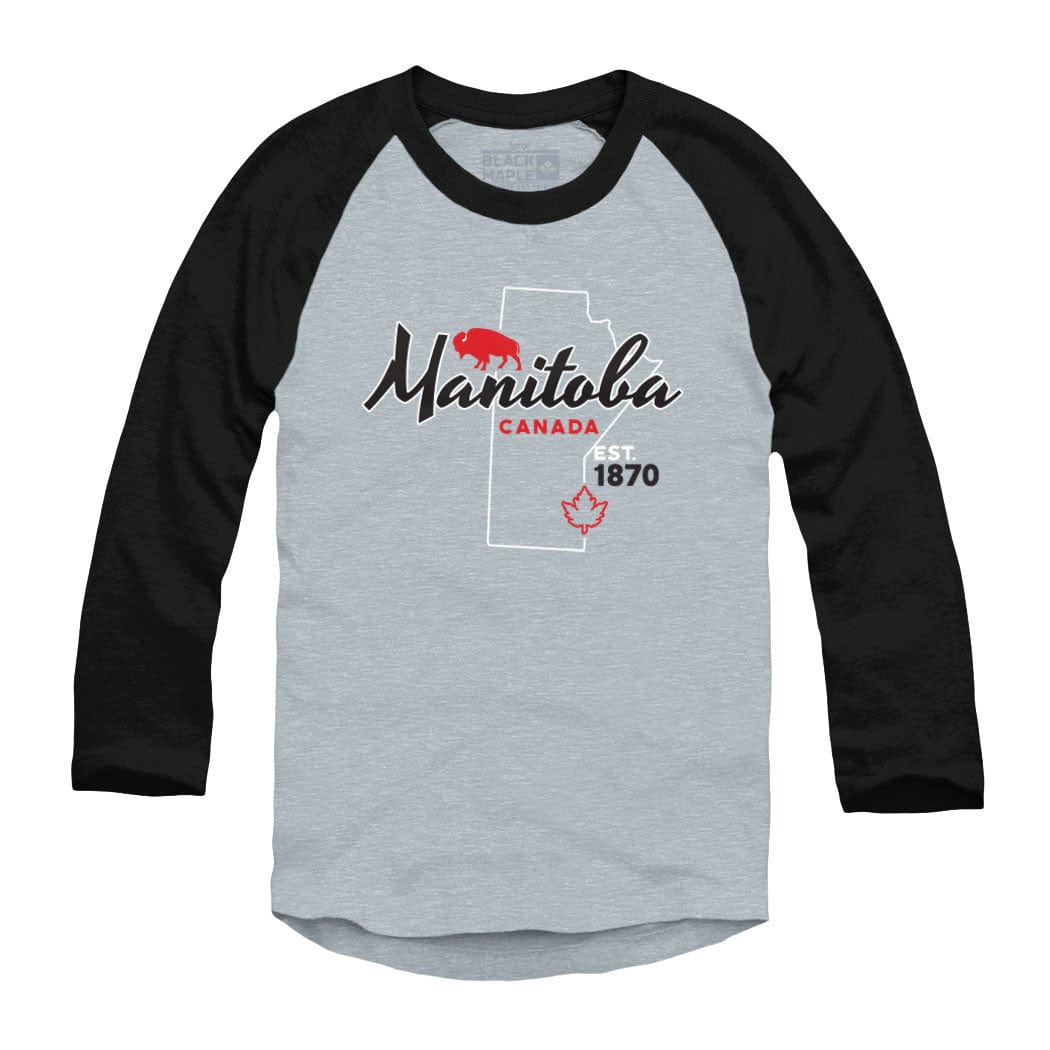 Manitoba Est 1870 Map Raglan Baseball Shirt