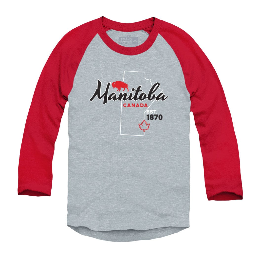 Manitoba Est 1870 Map Raglan Baseball Shirt