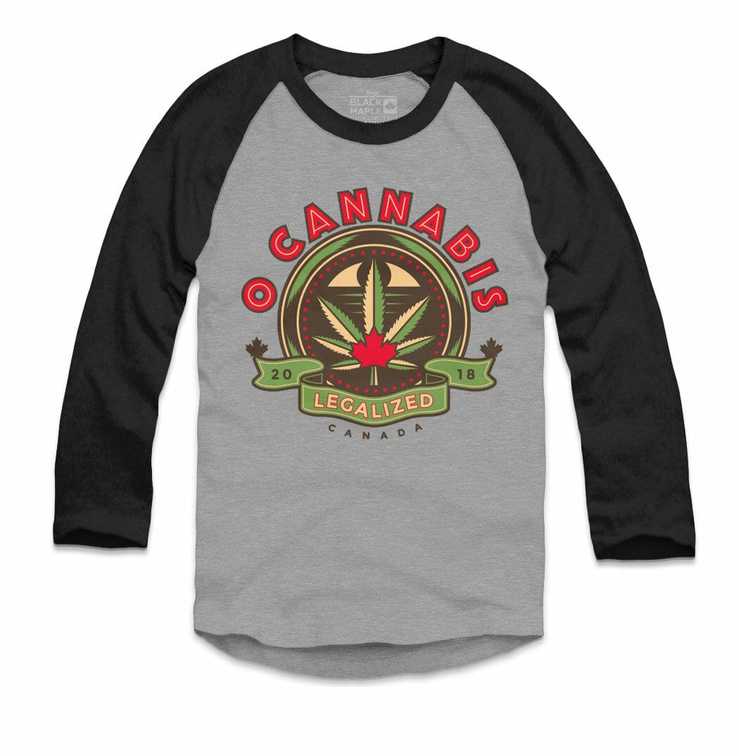 O Cannabis Legalized 2018 Athletic Gray with Black Raglan Baseball Shirt