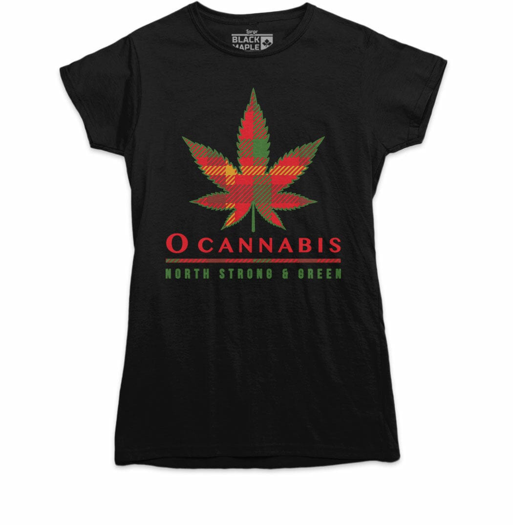 O Cannabis Tartan Ladies Black T-shirt