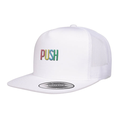 PUSH Colourful Embroidered Logo Flat Brim Trucker Hat