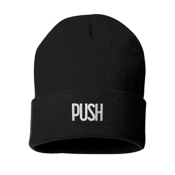 PUSH White Embroidered Logo Knitted Cuffed Tuque