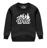 Stay Wild White Logo Kids Black Crewneck Sweatshirt
