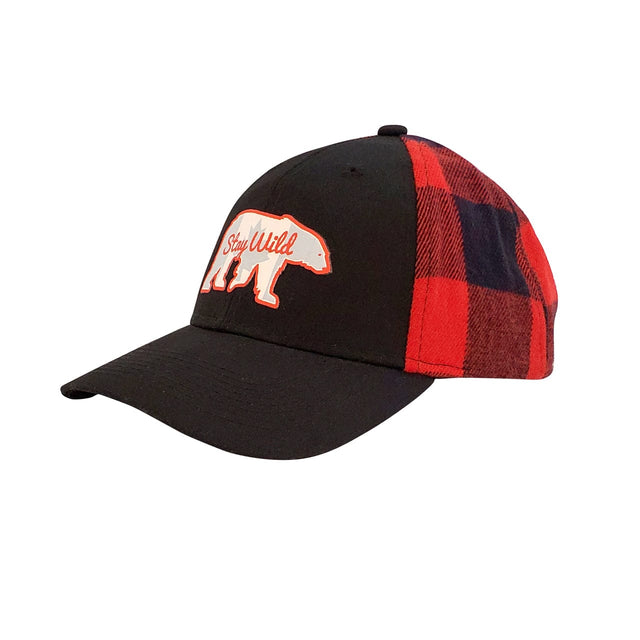 Stay Wild Polar Bear Canada Red Plaid Snapback Cap