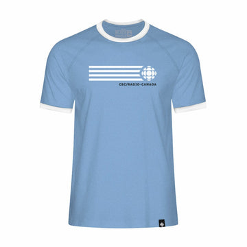 CBC 92 White Gem Retro Stripe Ringer Tee Light Blue with White
