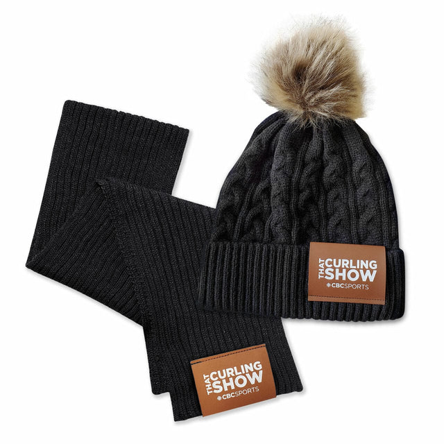 That Curling Show Classic Logo Pom Pom Tuque and Scarf Bundle